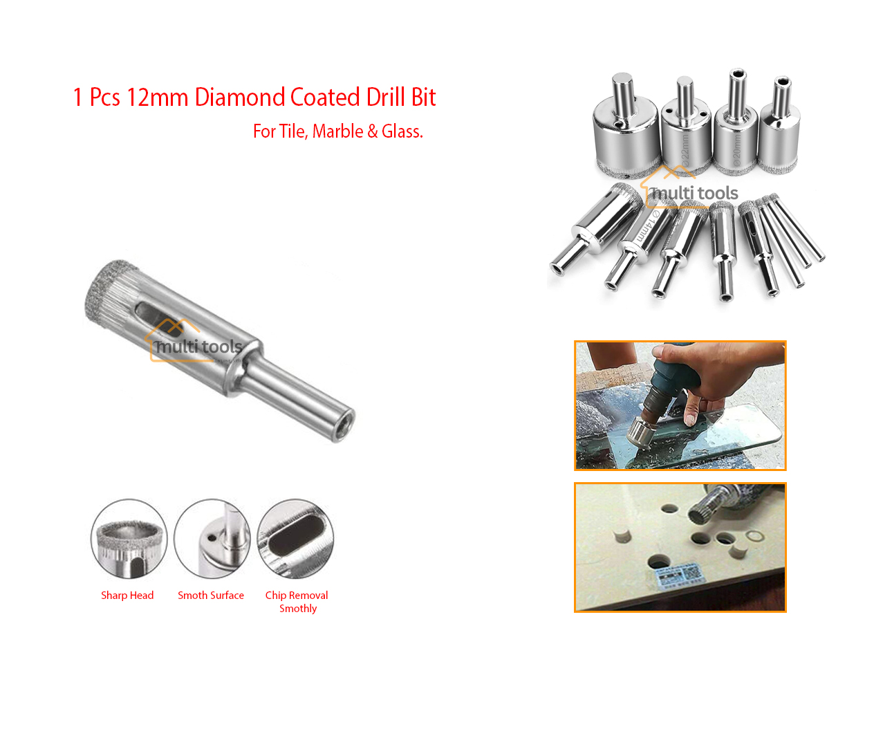 12mm Diamond Coated Drill Bit Hole Saw Cutter For Glass Tile Ceramic Marble